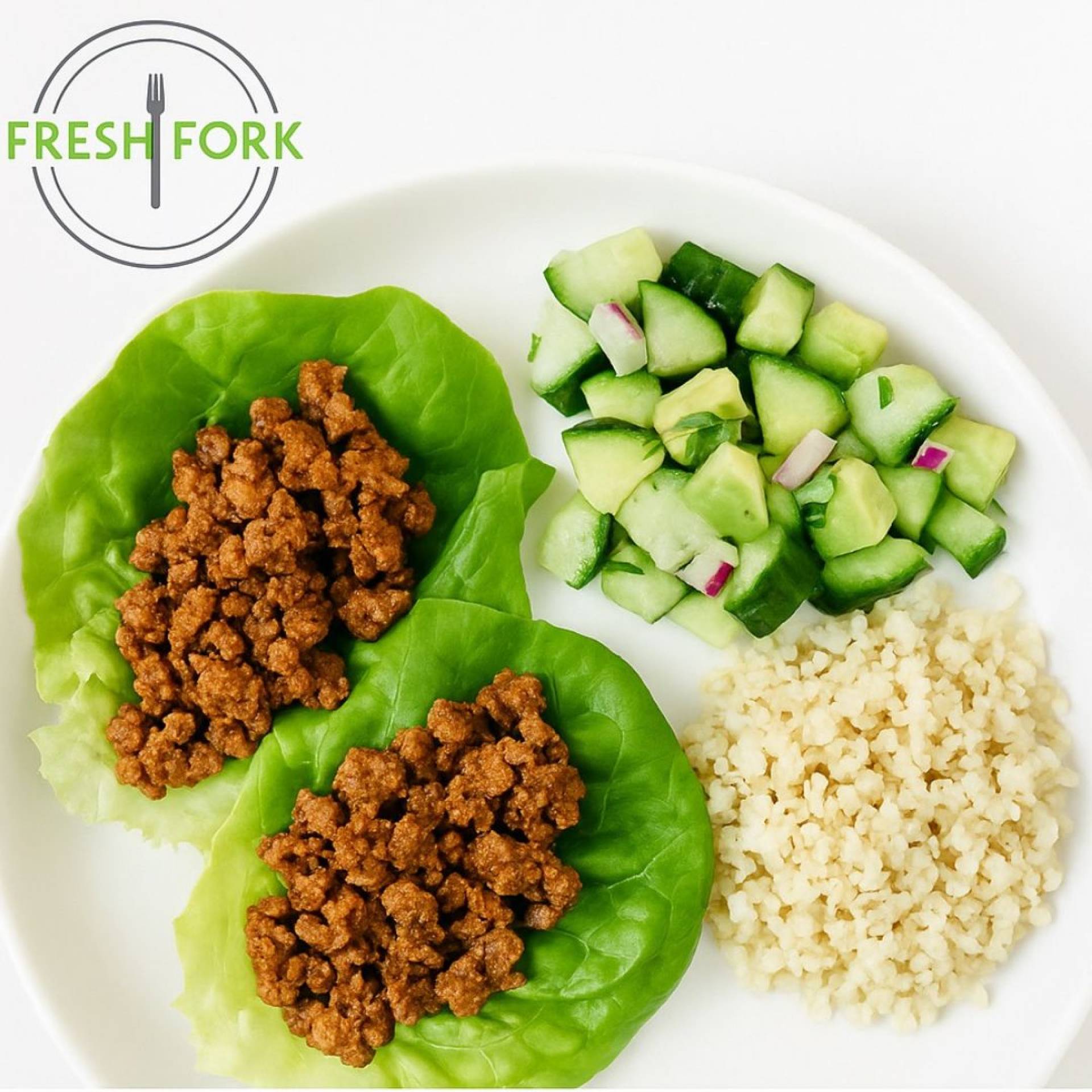 Turkey Taco Lettuce Boats with Cauliflower Rice & Cucumber Avocado Salad
