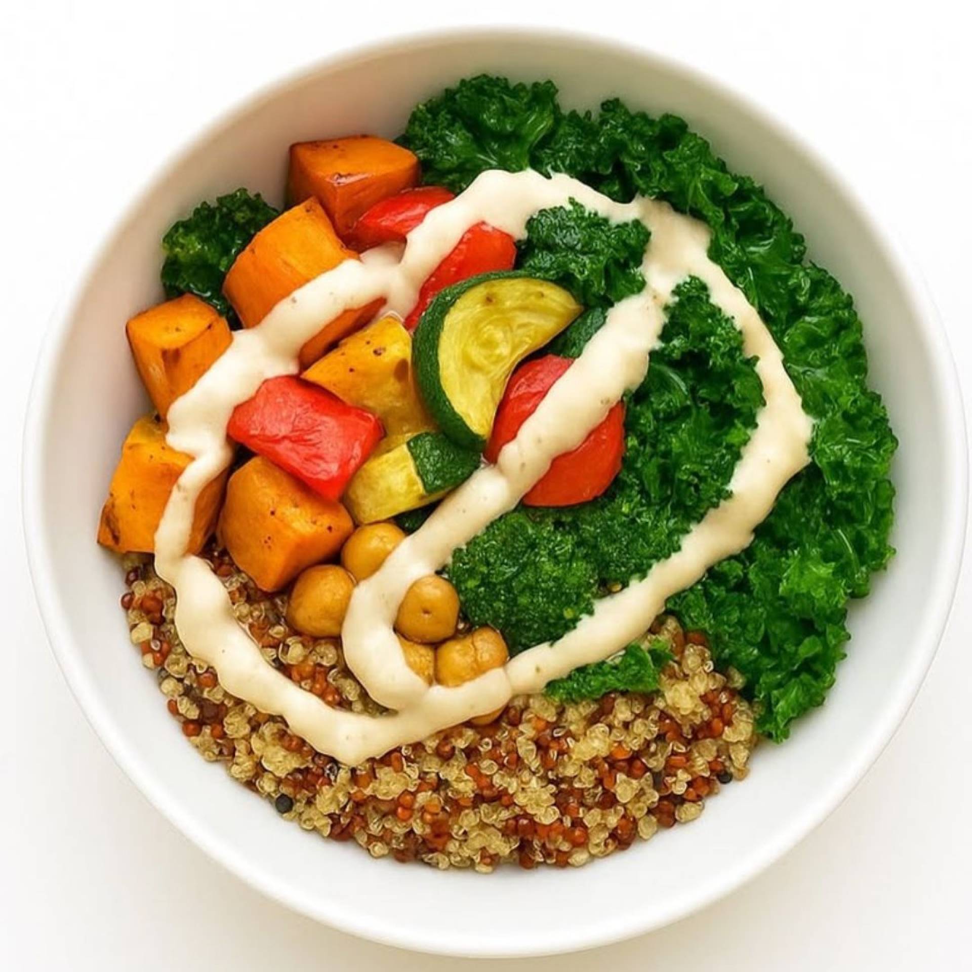 Roasted Veggie Quinoa Bowl with Tahini Dressing
