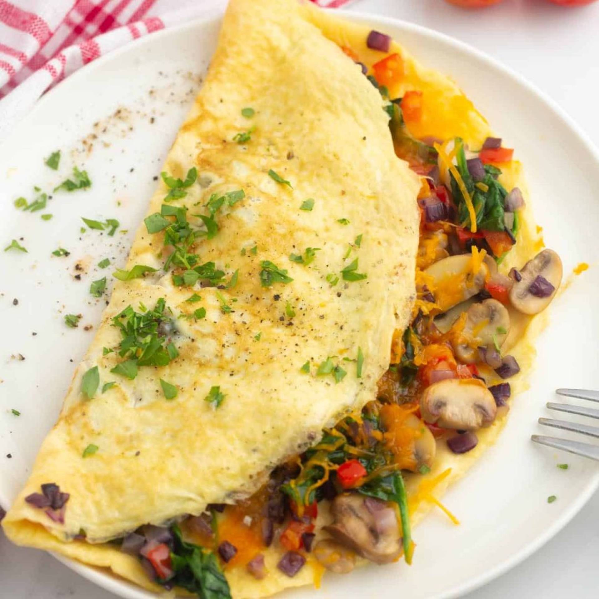 Cheesy Omelette & Vegetable Bowl with Sausage Patties